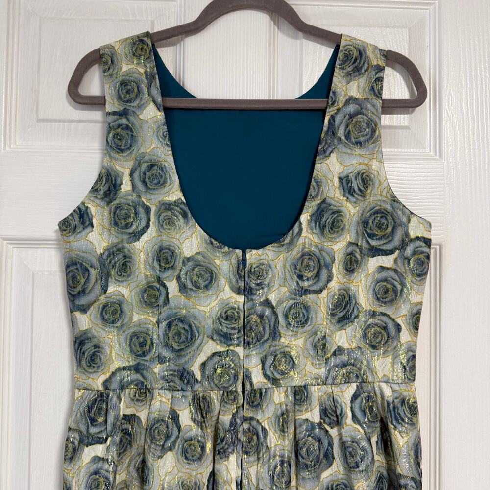 Belle Badgley Mischka Women's Floral Metallic Scoop Back Dress Size 12 - Picture 11 of 13